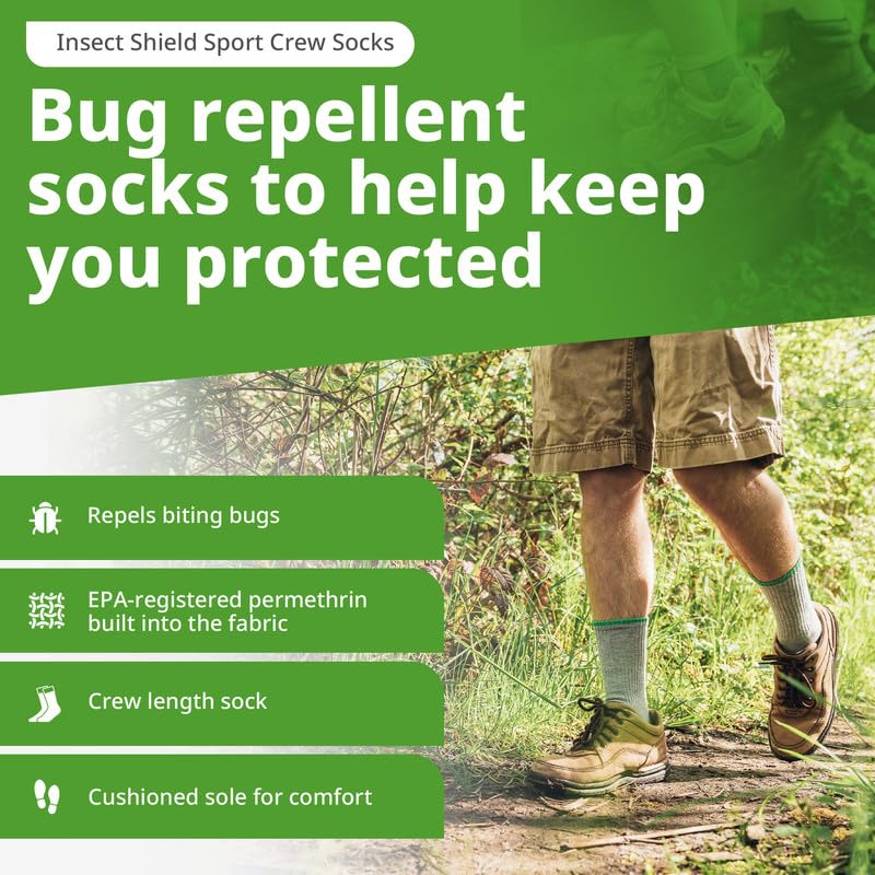 Insect Shield Sport Crew Sock, Stretchy and Comfortable Crew Socks with Padding and Tick Protection - Image 2